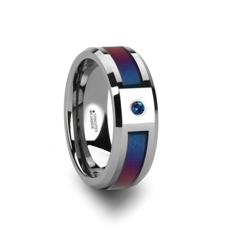 Tungsten Carbide Ring with Blue/Purple Color Changing Inlay and Alexandrite Setting - 8mm - CERULEAN- Sparkle & Jade-SparkleAndJade.com 