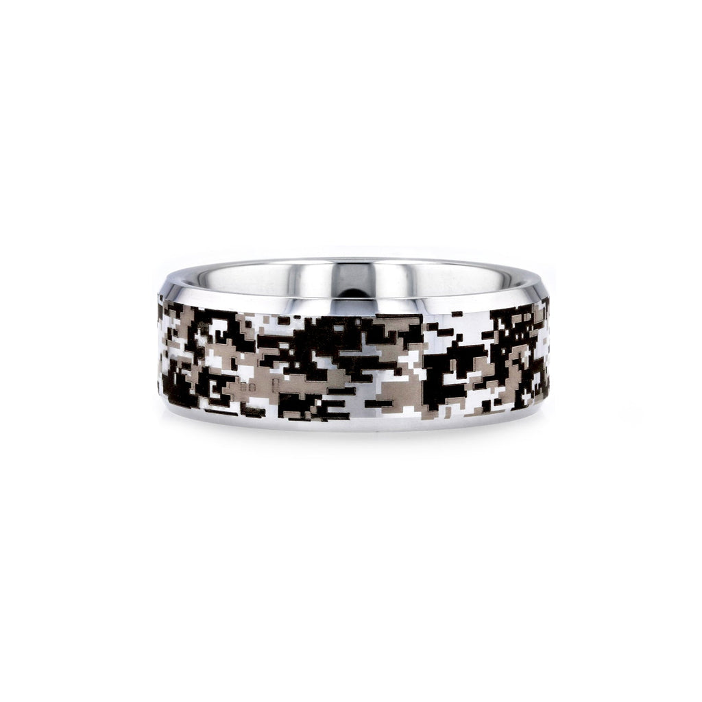 Tungsten Carbide Wedding Ring with Engraved Digital Camouflage - STEALTH- Sparkle & Jade-SparkleAndJade.com 
