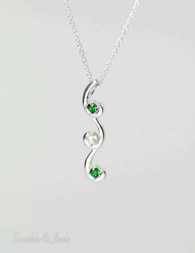 Vertical Swirl Mother's Family Birthstone Pendant or Necklace- Sparkle & Jade-SparkleAndJade.com 