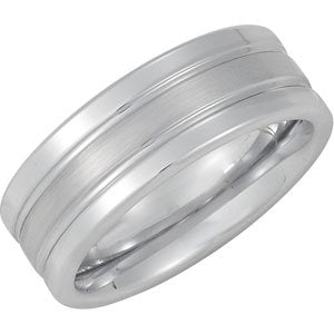 White Tungsten 8 mm Flat Ridged Band Size 10- Sparkle & Jade-SparkleAndJade.com TAR250:8310:P