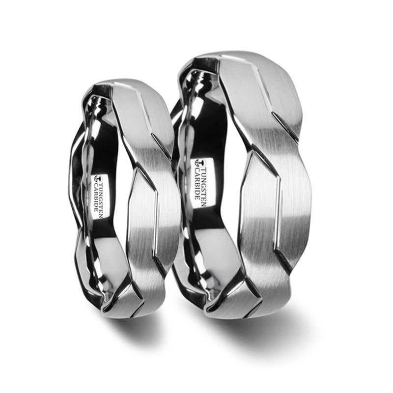 White Tungsten Ring with Brushed Carved Infinity Symbol Design - 6mm 8mm or 10mm - FOREVER- Sparkle & Jade-SparkleAndJade.com 