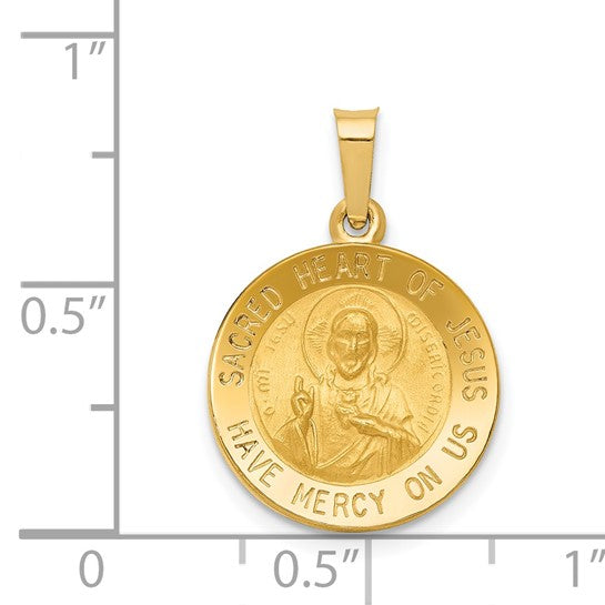 14k Gold Sacred Heart of Jesus Medal Hollow Pendant- Sparkle & Jade-SparkleAndJade.com XR1237