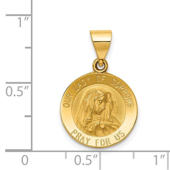 14k Gold Our Lady of Sorrows Medal Hollow Pendant- Sparkle & Jade-SparkleAndJade.com XR1257