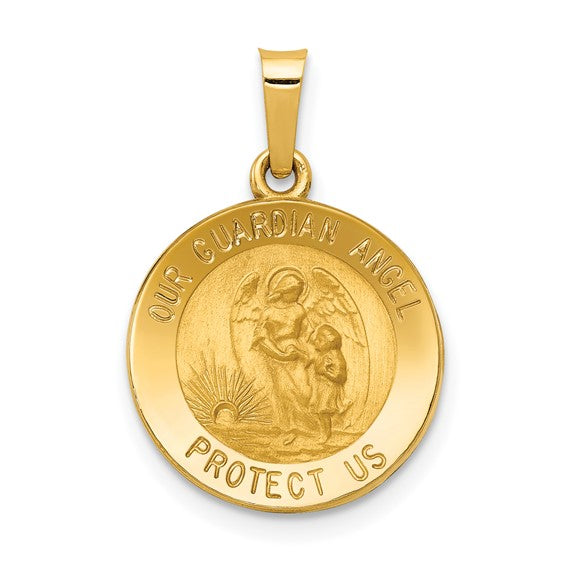 14k Gold Finish Our Guardian Angel Medal Pendant (Hollow)- Sparkle & Jade-SparkleAndJade.com XR1279
