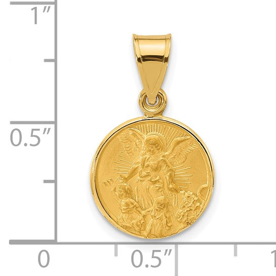 14k Gold Polished and Satin Solid Our Guardian Angel Medal Pendant- Sparkle & Jade-SparkleAndJade.com XR2127