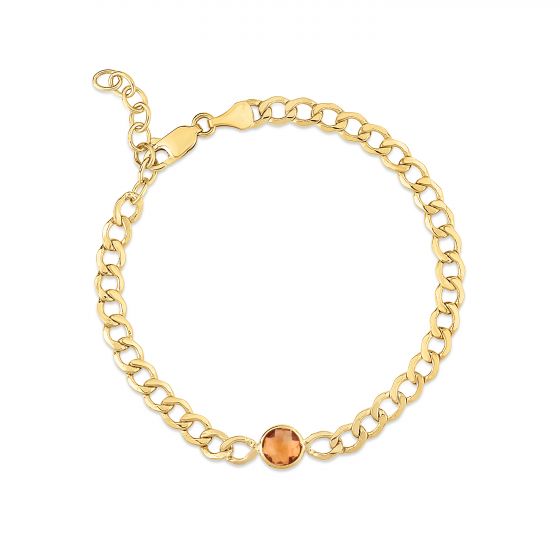 14k Gold Curb Chain Bracelet with Gemstone Center- Sparkle & Jade-SparkleAndJade.com C15474-0725