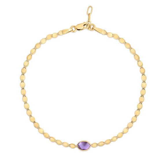 14k Gold Mirrored Chain Bracelet with Gemstone Center- Sparkle & Jade-SparkleAndJade.com C15478-0725