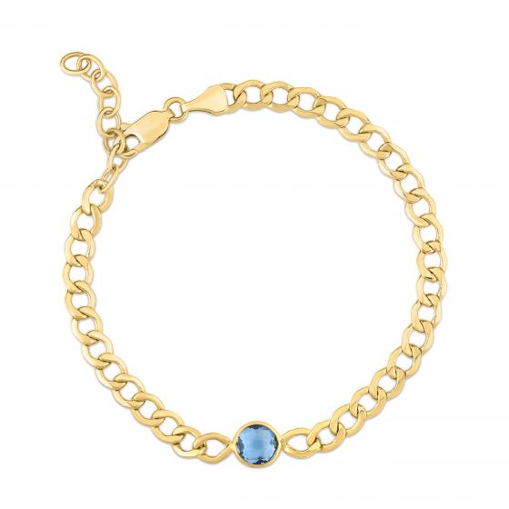 14k Gold Curb Chain Bracelet with Gemstone Center- Sparkle & Jade-SparkleAndJade.com C15547-0725