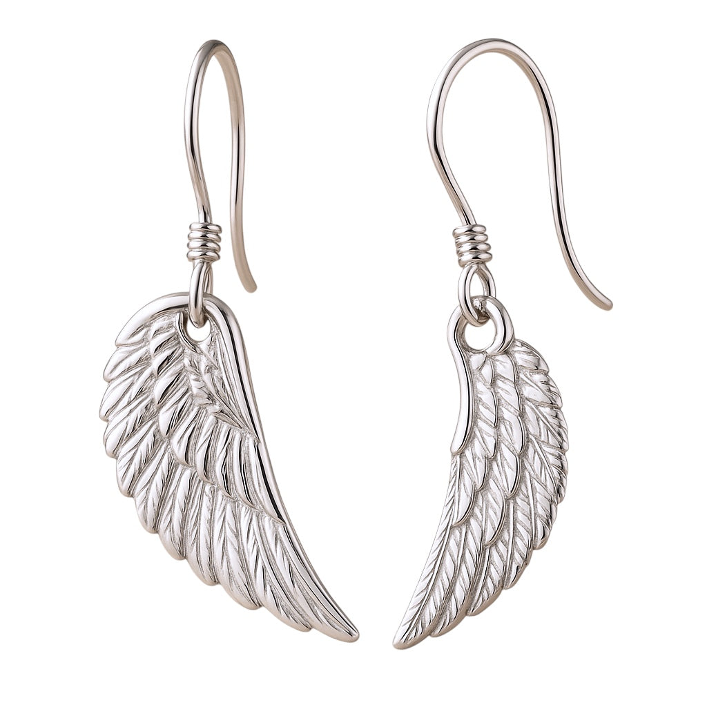 Angel Rocks Hand Carved Wing Earrings - Silver