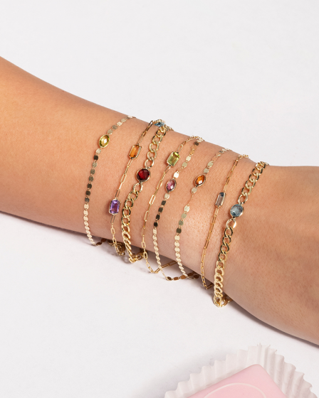 14k Gold Curb Chain Bracelet with Gemstone Center- Sparkle & Jade-SparkleAndJade.com 