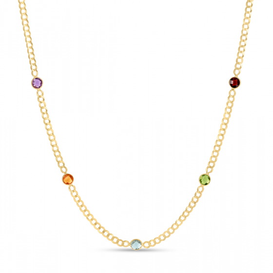 14k Gold Multi Gemstone Curb Chain 17" Necklace- Sparkle & Jade-SparkleAndJade.com RC15127-17