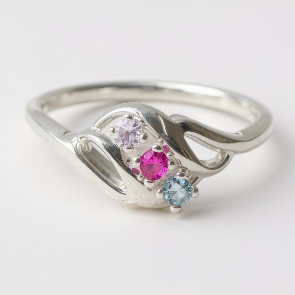 Diagonal Swirl Mother's Family Birthstone Ring- Sparkle & Jade-SparkleAndJade.com 