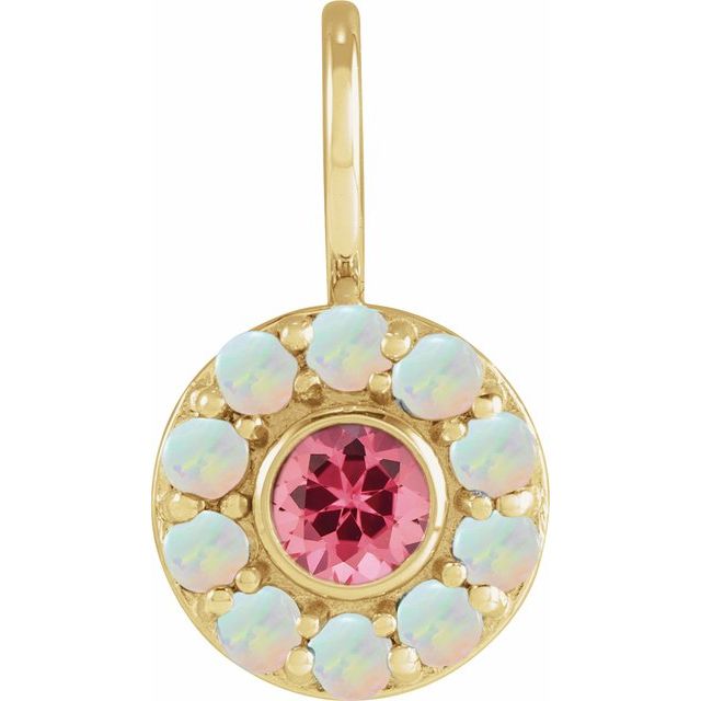 14K White or Yellow Gold Natural Pink Spinel & Opal Halo Charm Pendant- Sparkle & Jade-SparkleAndJade.com 