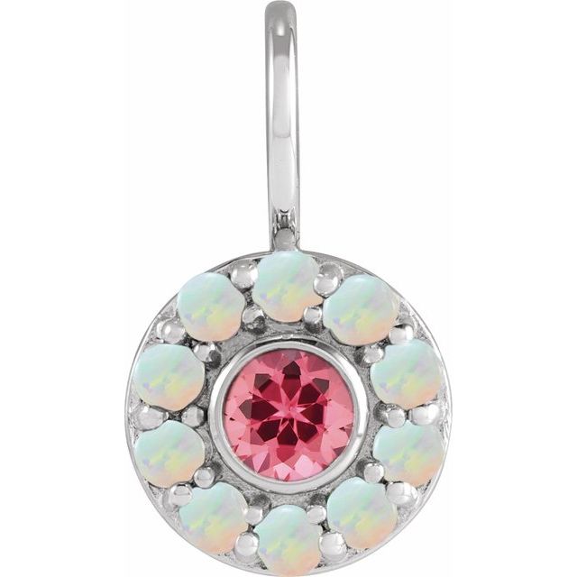 14K White or Yellow Gold Natural Pink Spinel & Opal Halo Charm Pendant- Sparkle & Jade-SparkleAndJade.com 