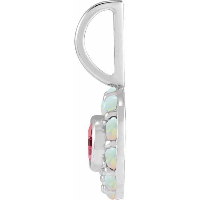 14K White or Yellow Gold Natural Pink Spinel & Opal Halo Charm Pendant- Sparkle & Jade-SparkleAndJade.com 