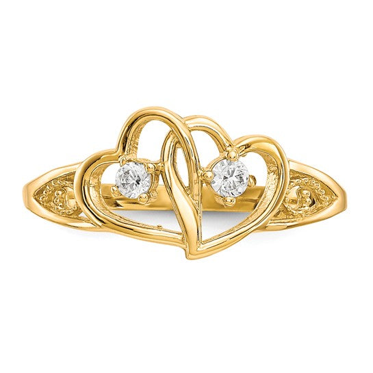 10k Gold Double Heart CZ Filigree Ring- Sparkle & Jade-SparkleAndJade.com 10C1205