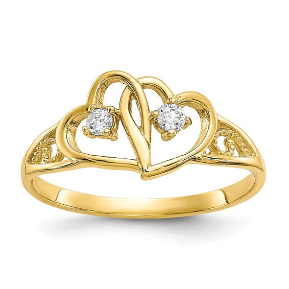 10k Gold Double Heart CZ Filigree Ring- Sparkle & Jade-SparkleAndJade.com 10C1205