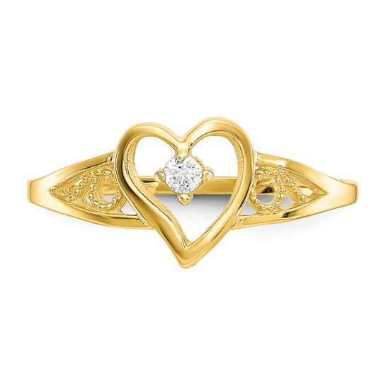 10k Gold Heart with Center CZ and Filigree Side Ring- Sparkle & Jade-SparkleAndJade.com 10C1213