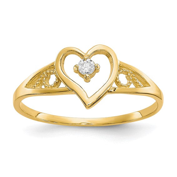 10k Gold Heart with Center CZ and Filigree Side Ring- Sparkle & Jade-SparkleAndJade.com 10C1213