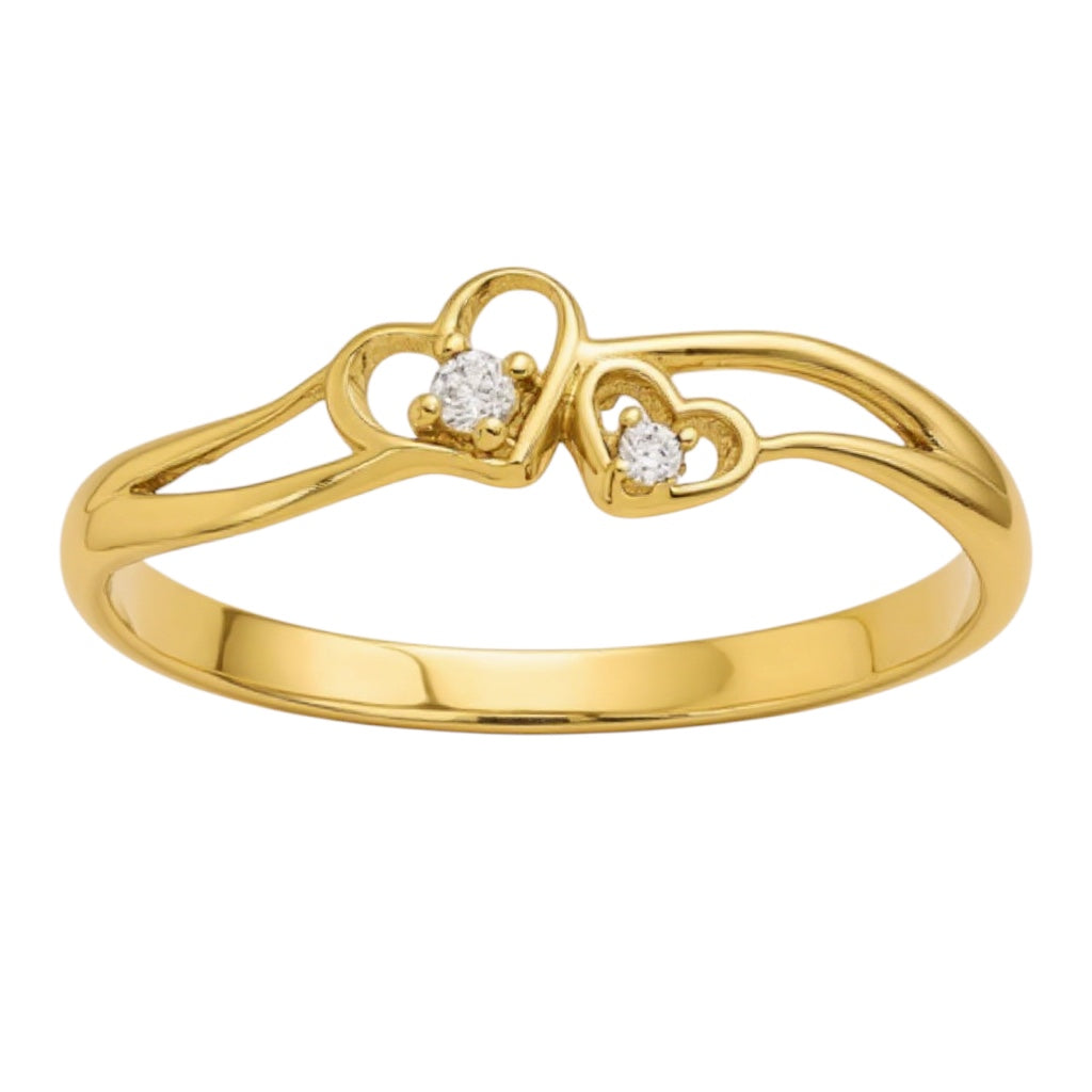 10k Gold CZ Double Heart Ring- Sparkle & Jade-SparkleAndJade.com 