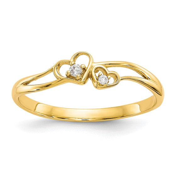 10k Gold CZ Double Heart Ring- Sparkle & Jade-SparkleAndJade.com 