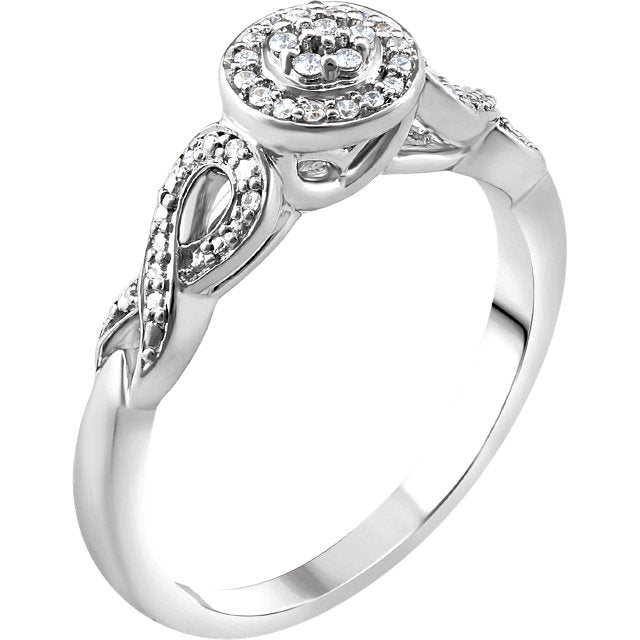 10K White Gold 1/10 CTW Diamond Muti Stone Halo Infinity Side Promise Ring- Sparkle & Jade-SparkleAndJade.com 652980:60001:P