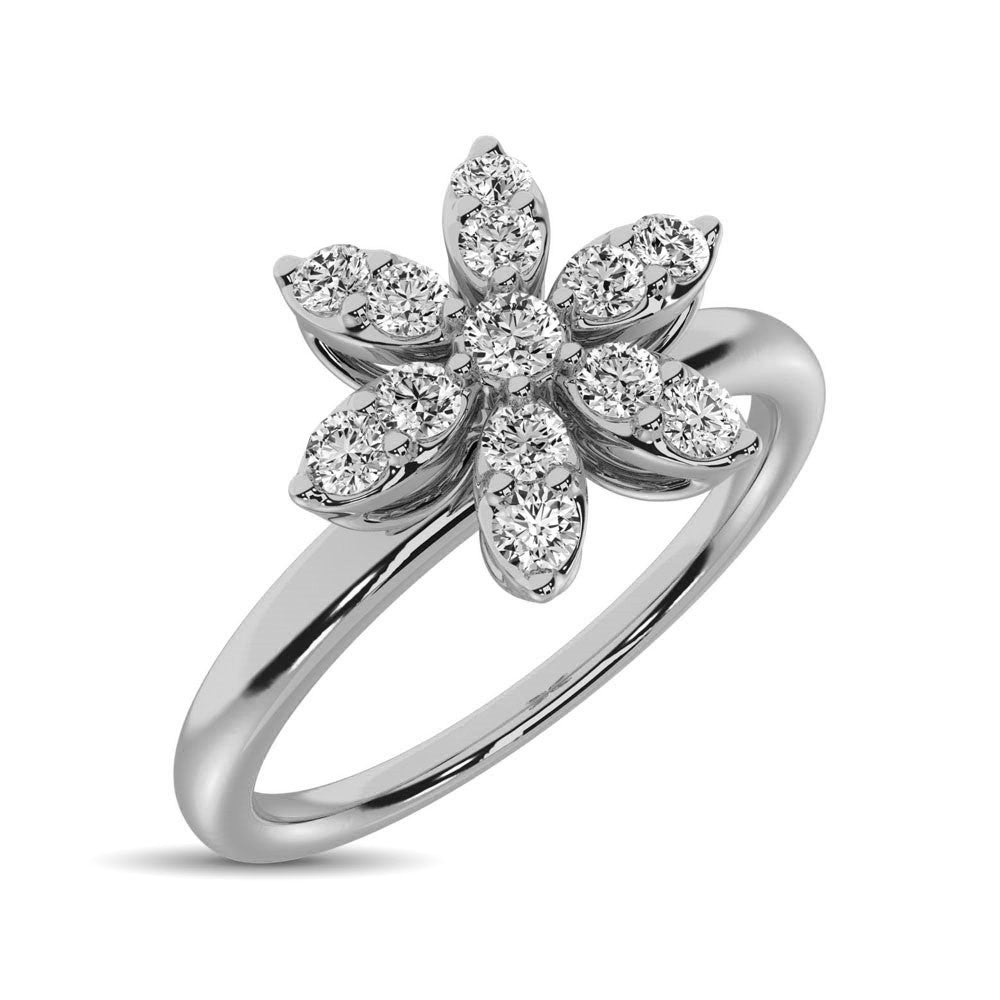 10K White Gold 1/4 Ctw Diamond Flower Ring- Sparkle & Jade-SparkleAndJade.com 61807W-R