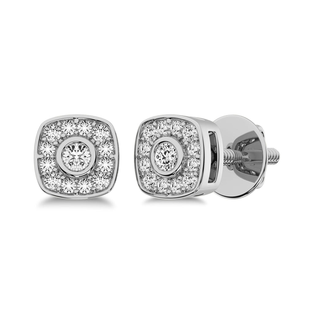 10K White Gold 1/5 Ct.Tw. Diamond Square Halo Stud Earrings- Sparkle & Jade-SparkleAndJade.com 61879W-E