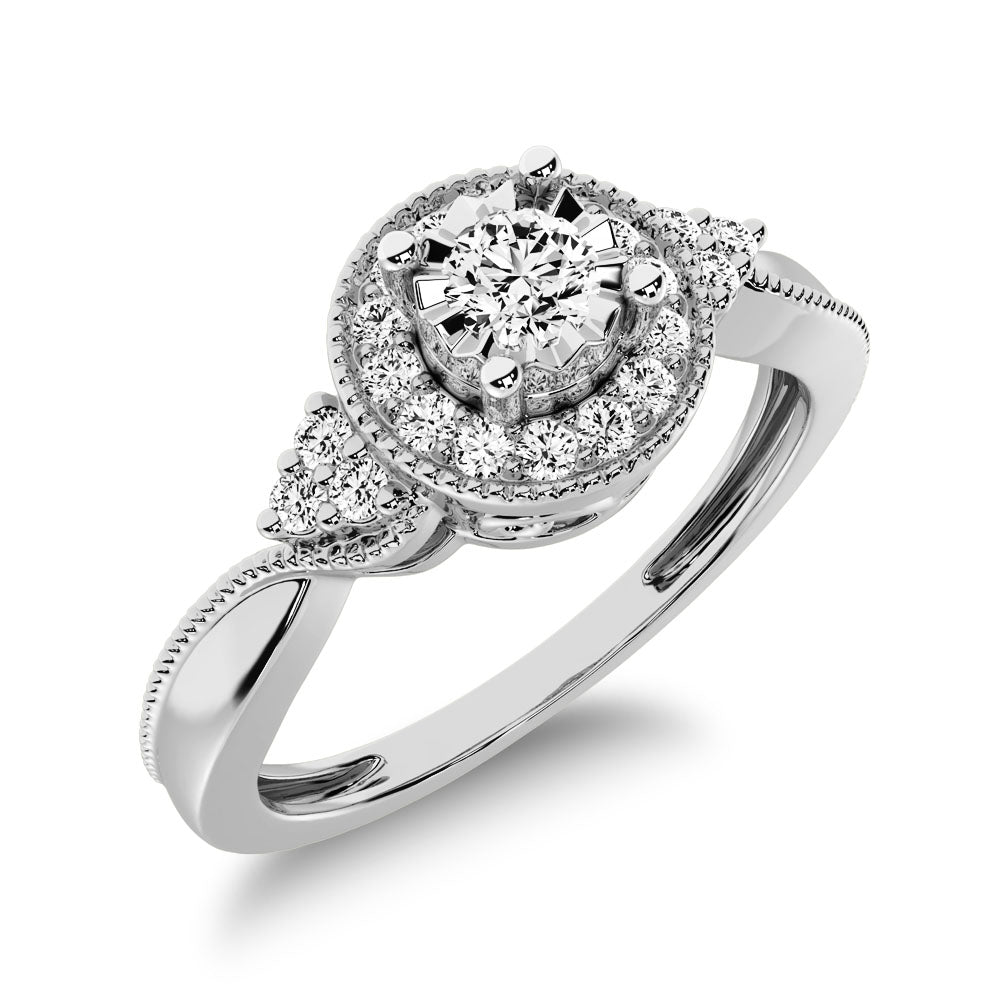 10K White Gold Diamond 1/5 CTW. Milgrain detail Halo Engagement Ring- Sparkle & Jade-SparkleAndJade.com 61008W-E
