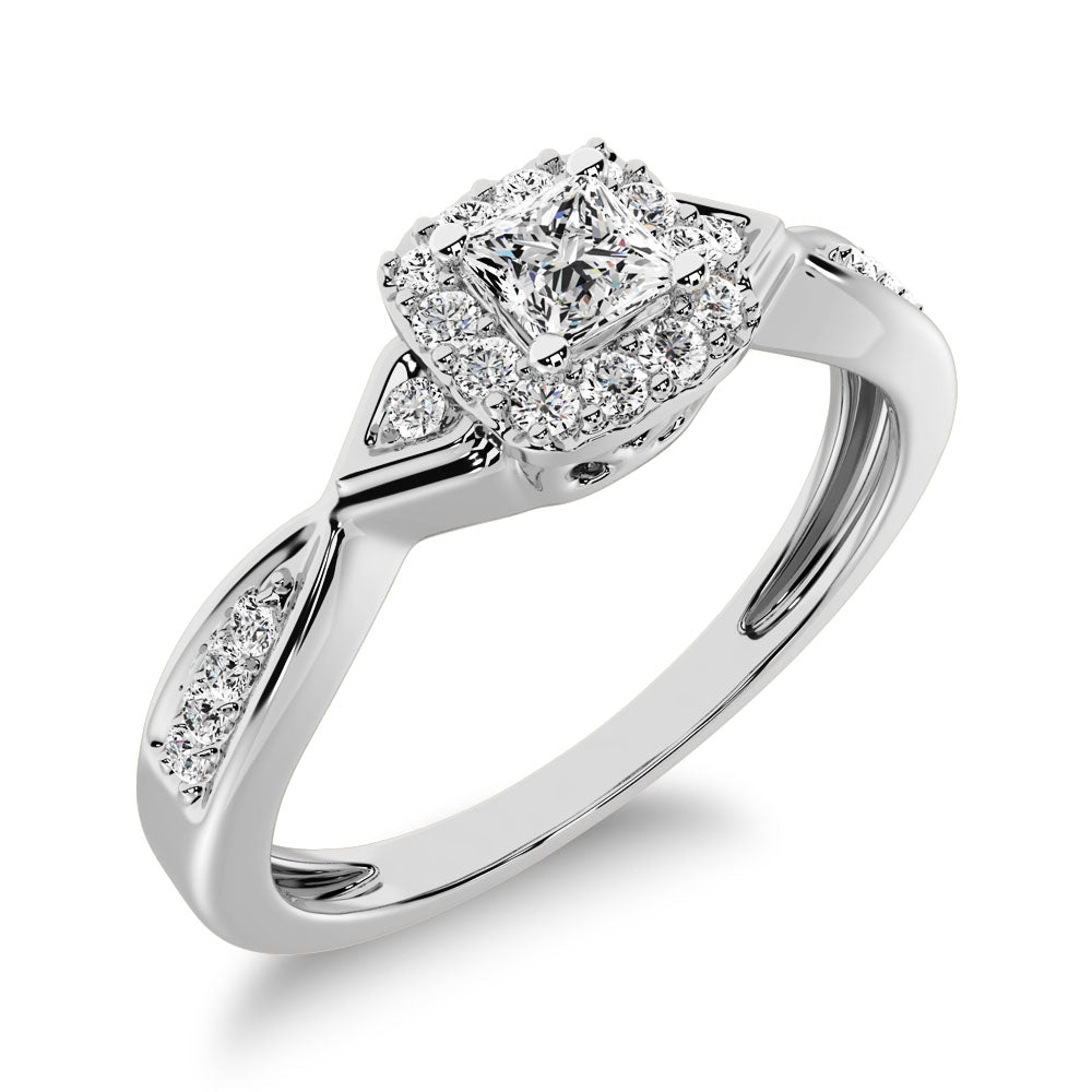 10K White Gold Princess Cut Diamond 1/5 Ct.Tw. Engagement Ring- Sparkle & Jade-SparkleAndJade.com 61006W-E