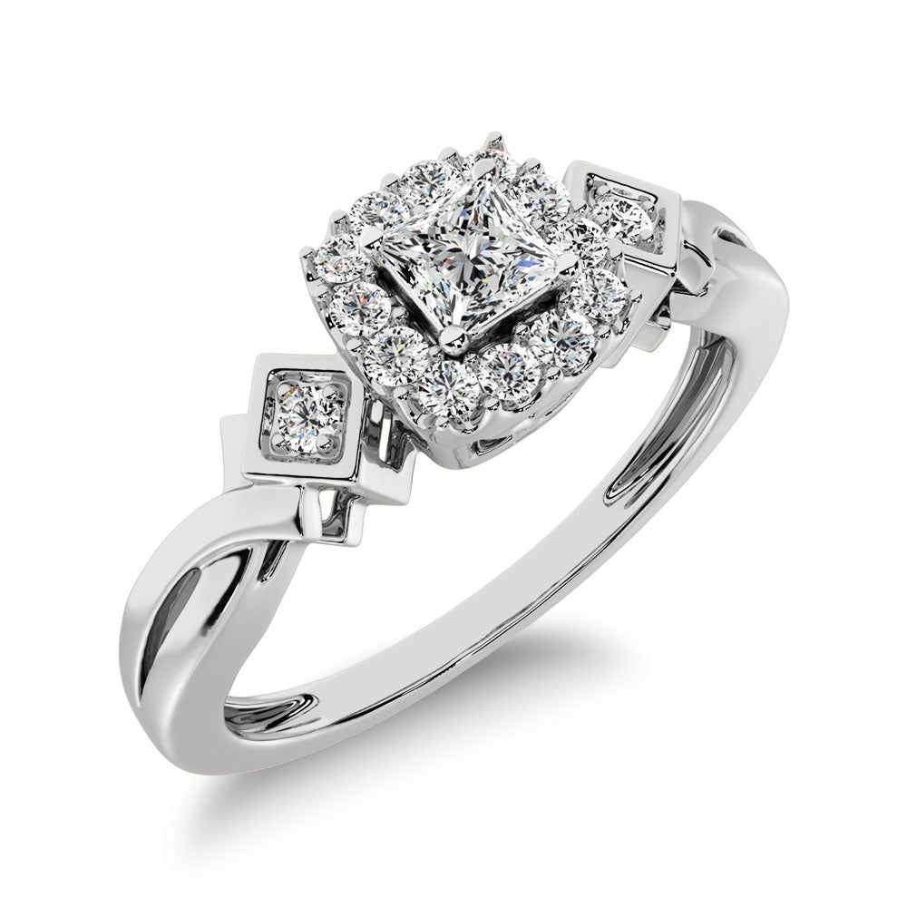 10K White Gold Princess Cut Diamond 1/5 Ct.Tw. Engagement Ring- Sparkle & Jade-SparkleAndJade.com 61007W-E