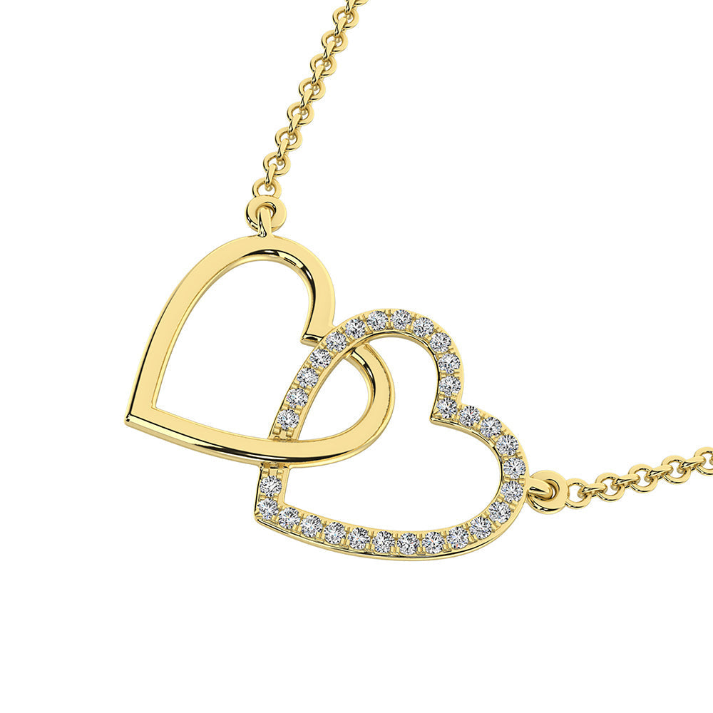 10K Yellow Gold 1/10 Ct.Tw. Diamond Interlinked Heart Necklace- Sparkle & Jade-SparkleAndJade.com 63755Y