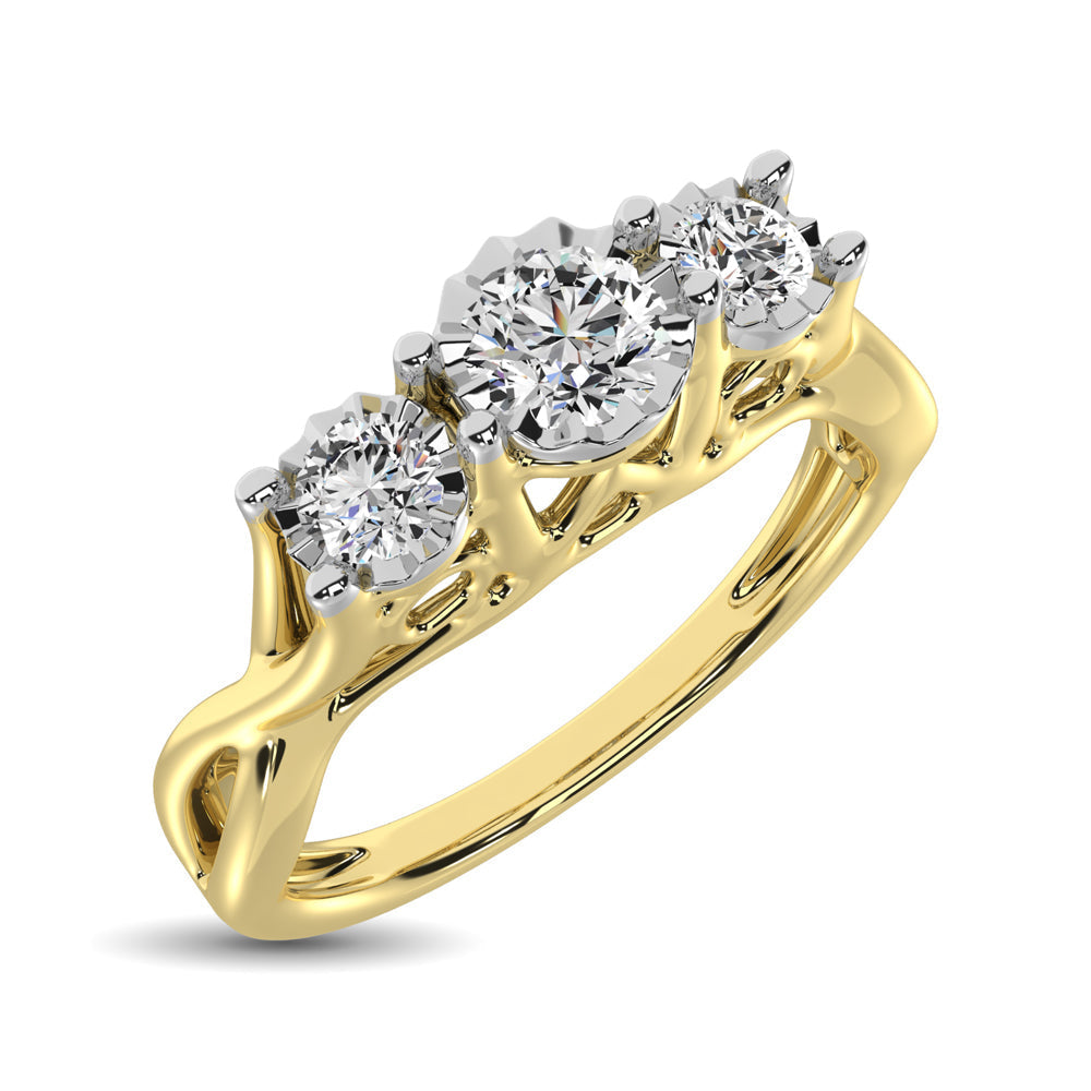 10K Yellow Gold 1/5 Ct.Tw. Diamond Three Stone Ring- Sparkle & Jade-SparkleAndJade.com 61874Y