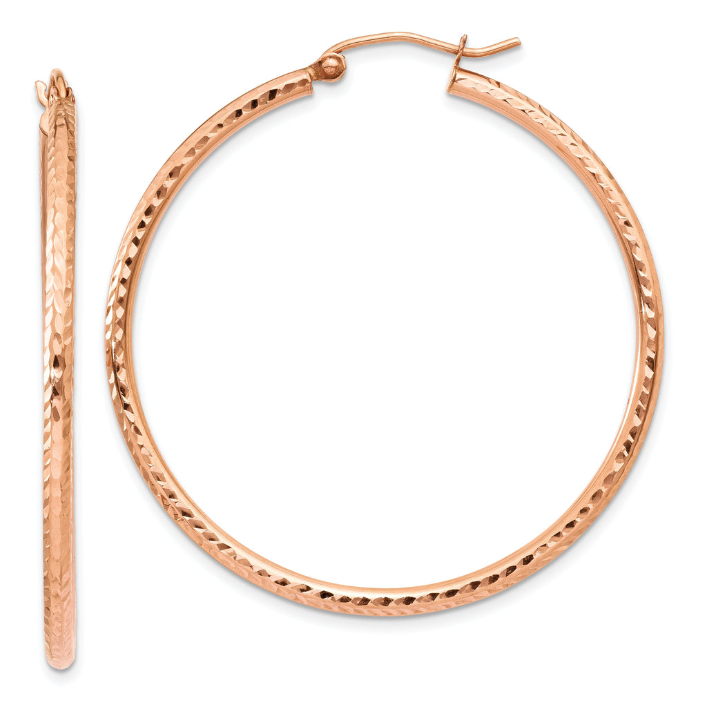 10K Rose Gold 10K Polished Lightweight Large Diamond-Cut Tube Hoop Earrings- Sparkle & Jade-SparkleAndJade.com 