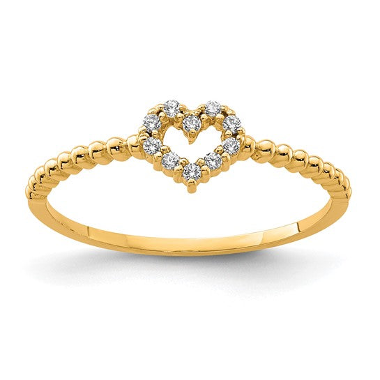 10k Gold CZ Heart Beaded Ring- Sparkle & Jade-SparkleAndJade.com 10YC403