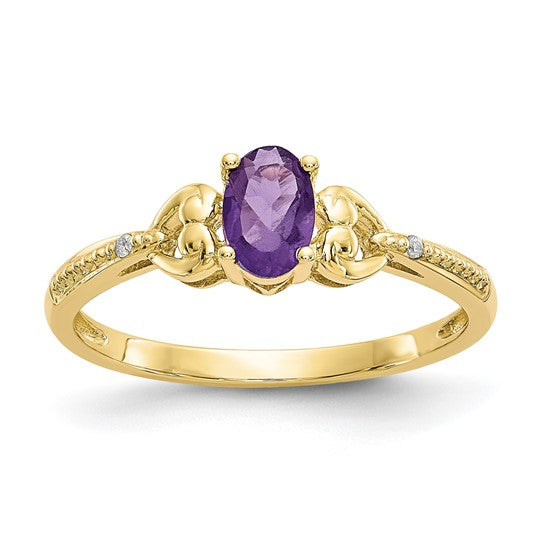 10k Gold Genuine Oval Gemstone Diamond Accented Hearts Rings- Sparkle & Jade-SparkleAndJade.com 10XB275