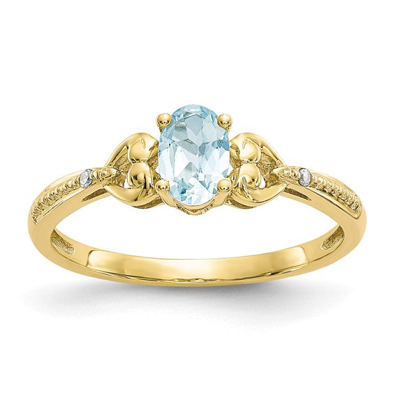 10k Gold Genuine Oval Gemstone Diamond Accented Hearts Rings- Sparkle & Jade-SparkleAndJade.com 10XB276