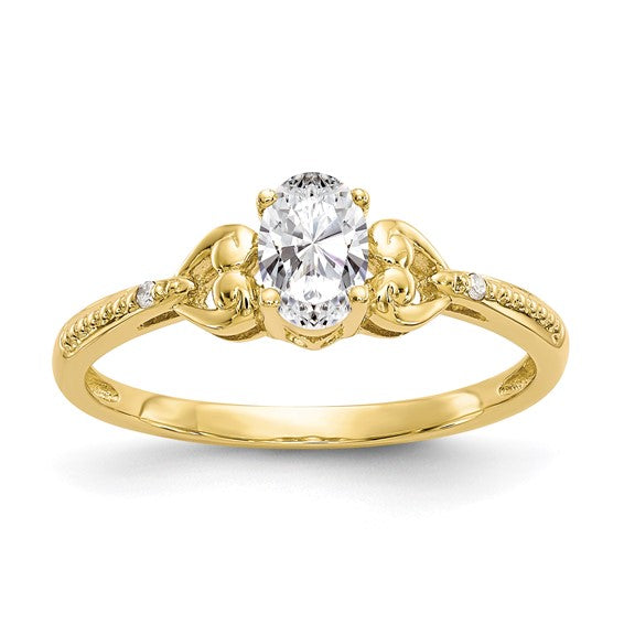 10k Gold Genuine Oval Gemstone Diamond Accented Hearts Rings- Sparkle & Jade-SparkleAndJade.com 10XB277