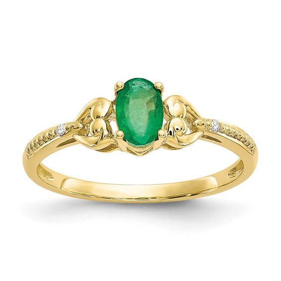 10k Gold Genuine Oval Gemstone Diamond Accented Hearts Rings- Sparkle & Jade-SparkleAndJade.com 10XB278