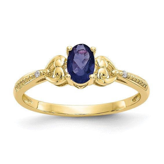 10k Gold Genuine Oval Gemstone Diamond Accented Hearts Rings- Sparkle & Jade-SparkleAndJade.com 10XB282