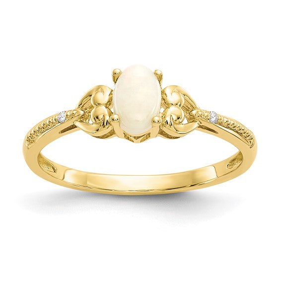 10k Gold Genuine Oval Gemstone Diamond Accented Hearts Rings- Sparkle & Jade-SparkleAndJade.com 10XB283
