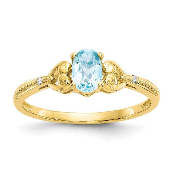 10k Gold Genuine Oval Gemstone Diamond Accented Hearts Rings- Sparkle & Jade-SparkleAndJade.com 10XB285