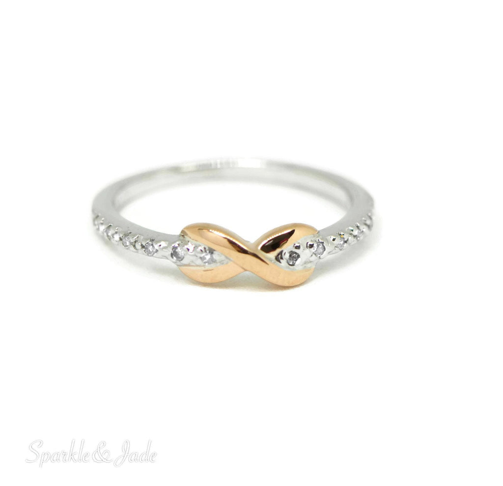 10k Rose Gold and Sterling Silver Diamond Infinity Ring- Sparkle & Jade-SparkleAndJade.com 