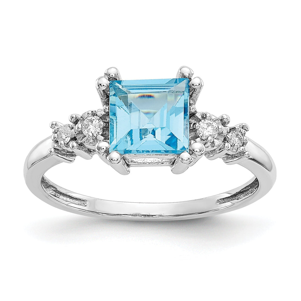 10k White Gold 6mm Square Princess Blue Topaz & Diamond Ring- Sparkle & Jade-SparkleAndJade.com 10X211
