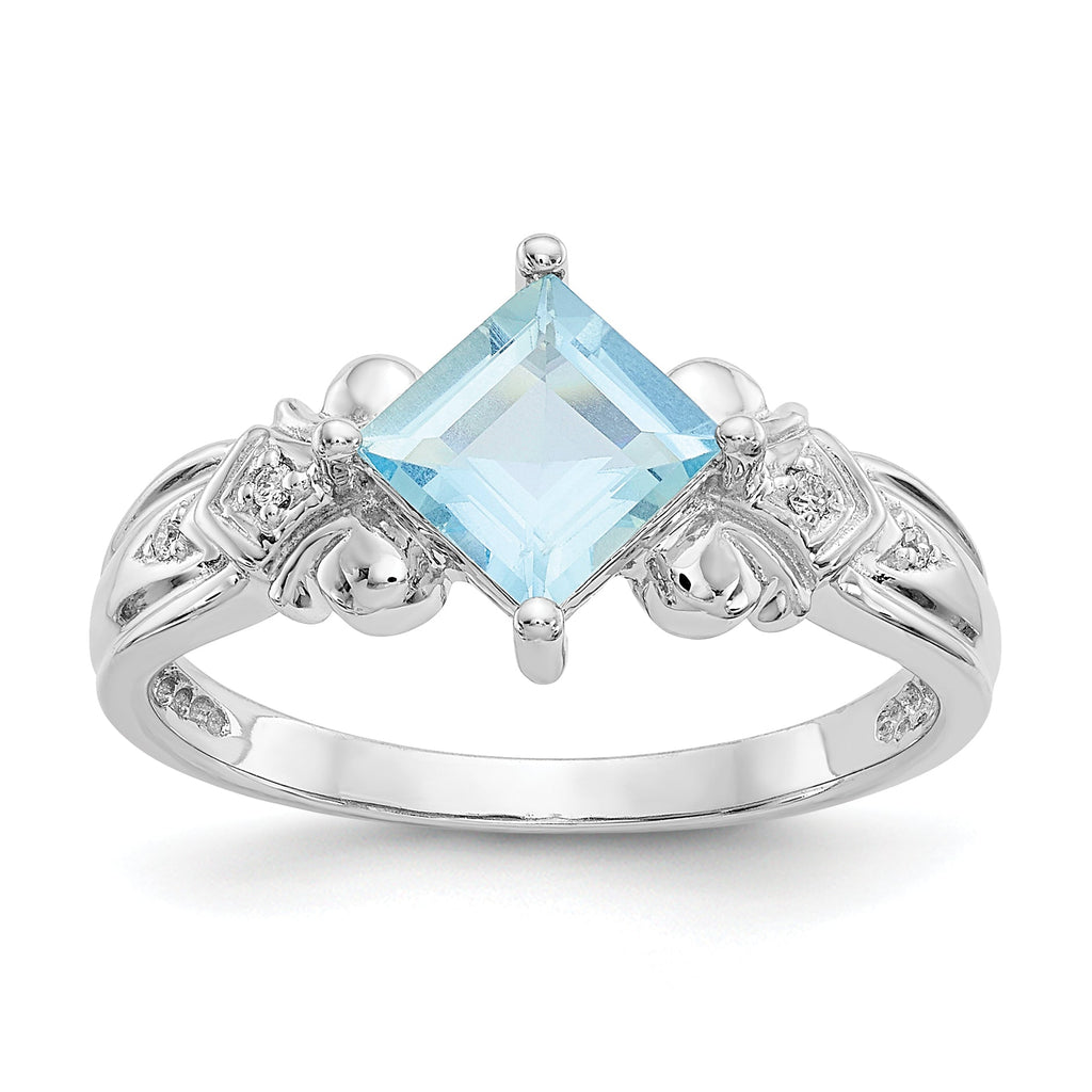 10k White Gold 6mm Square Princess Genuine Aquamarine & Diamond Ring- Sparkle & Jade-SparkleAndJade.com 10X207