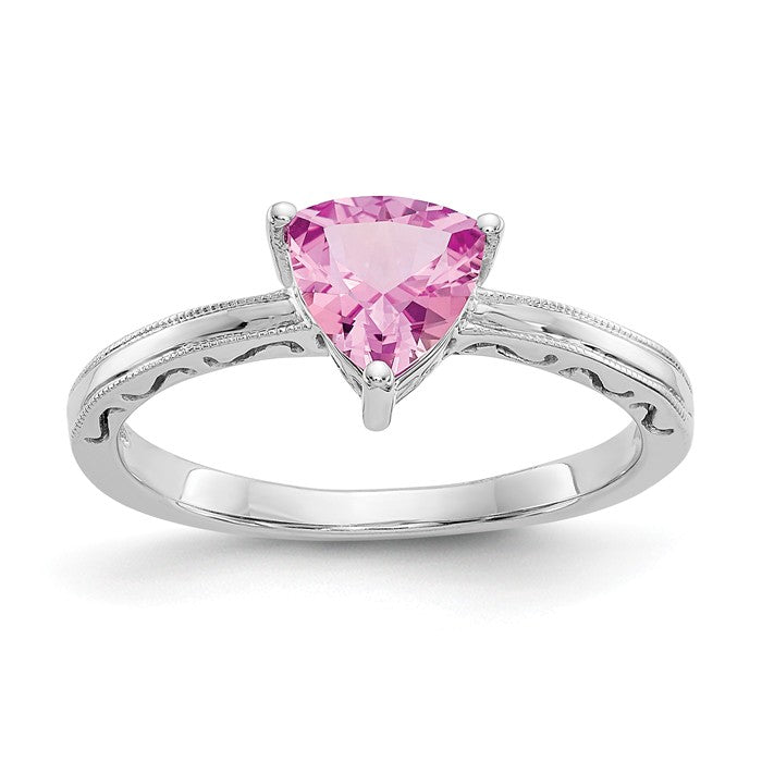 10k White Gold Created Pink Sapphire Trillion Ring- Sparkle & Jade-SparkleAndJade.com 10X194