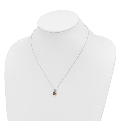 10k White Gold Cushion Cut Citrine & Diamond Necklace- Sparkle & Jade-SparkleAndJade.com PXS2299/CIT-0WBS53