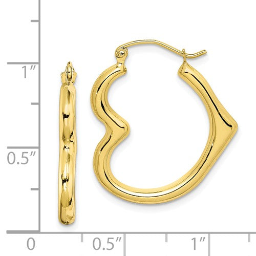 10k Yellow Gold 26mm Heart Hinged Hoop Earrings- Sparkle & Jade-SparkleAndJade.com 10ER268