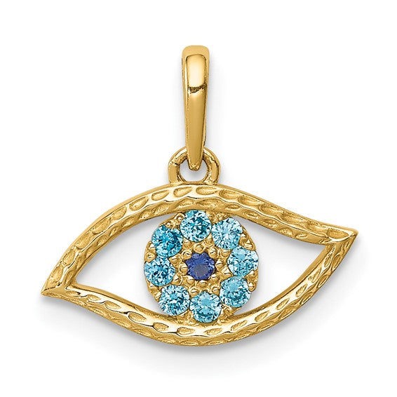 10k Yellow Gold Blue CZ Eye Pendant- Sparkle & Jade-SparkleAndJade.com 10YC1362