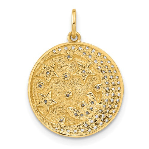 10k Yellow Gold Clear CZ Moon and Stars Disc Pendant- Sparkle & Jade-SparkleAndJade.com 10C1489